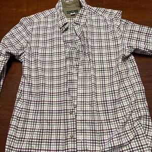 Eddie Bauer Men's Plaid Button-Down Shirt in Burgundy and White